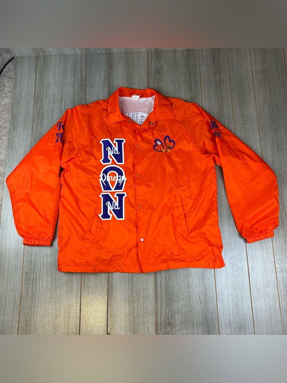 Nu Omega Nu Sorority Jacket Size XL Embroidered Orange *read